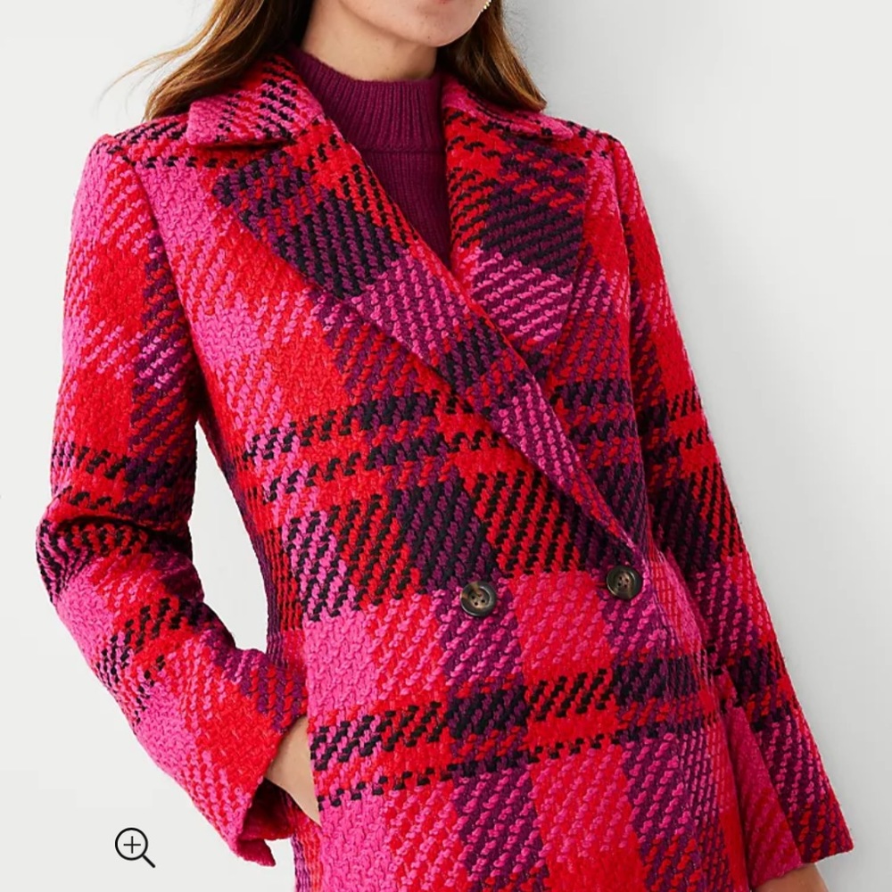 Loft Plaid Long Double Breasted Coat